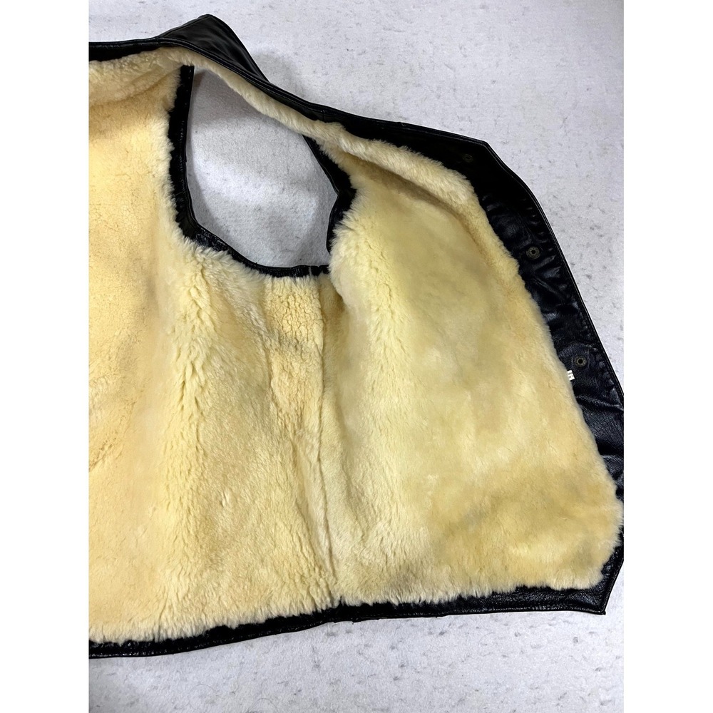 Vintage Y2K Pingguo Sheepskin Shearling Leather Vest Women XL Black Button Front - Picture 9 of 14
